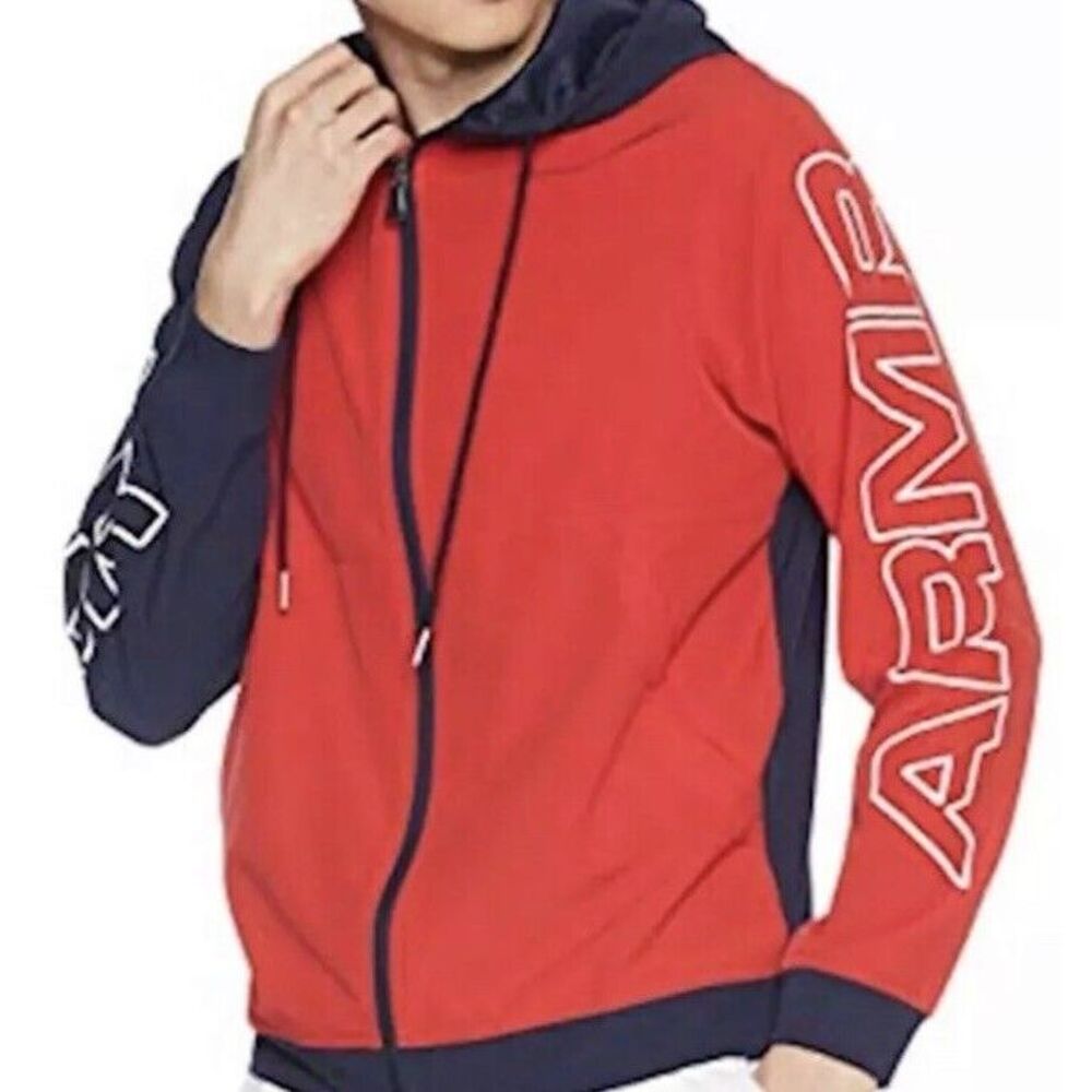 Under Armour Men Baseline Full Zip Jacket Hooded Windbreaker‎ Red White Blue 2XL